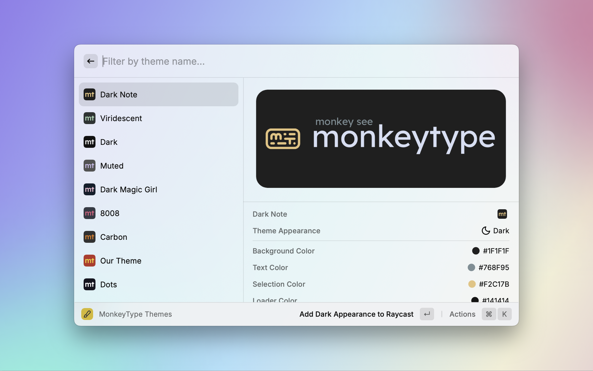 Raycast MonkeyType Theme Screenshot