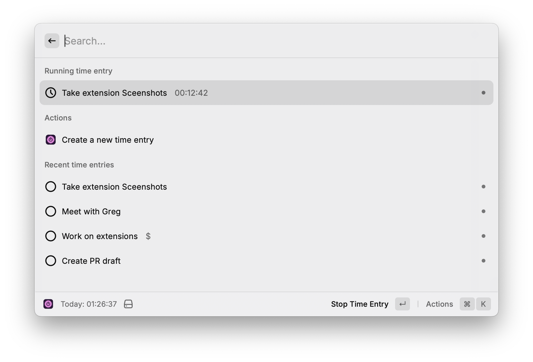 Start/Stop Time Entry Command